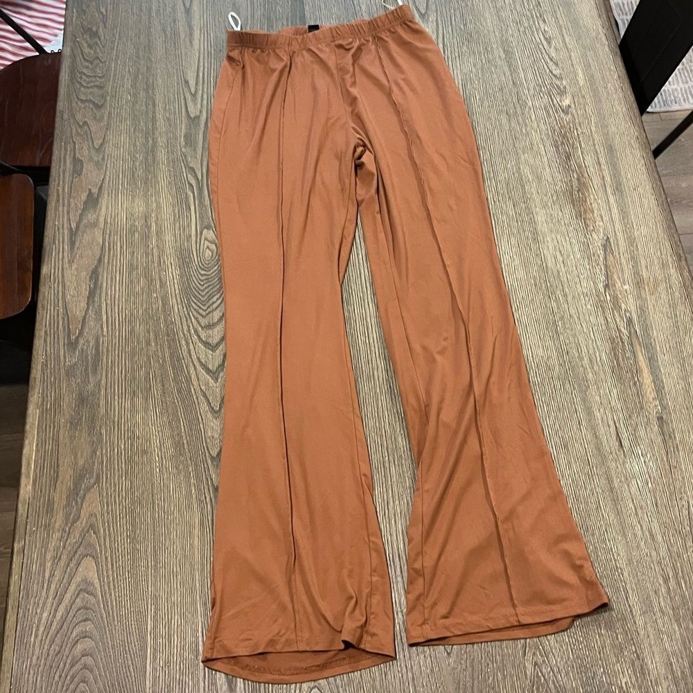 SHEIN MOD Flared Pants Chic Split Design High-Waisted Slimming Brown Size L